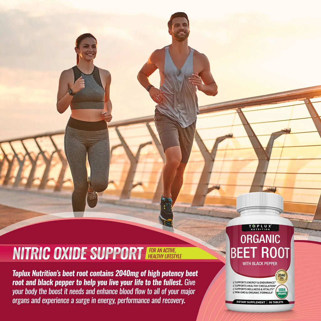 Toplux Organic Beet Root Tablets - Nitric Oxide Booster Beetroot Supplement 2040Mg