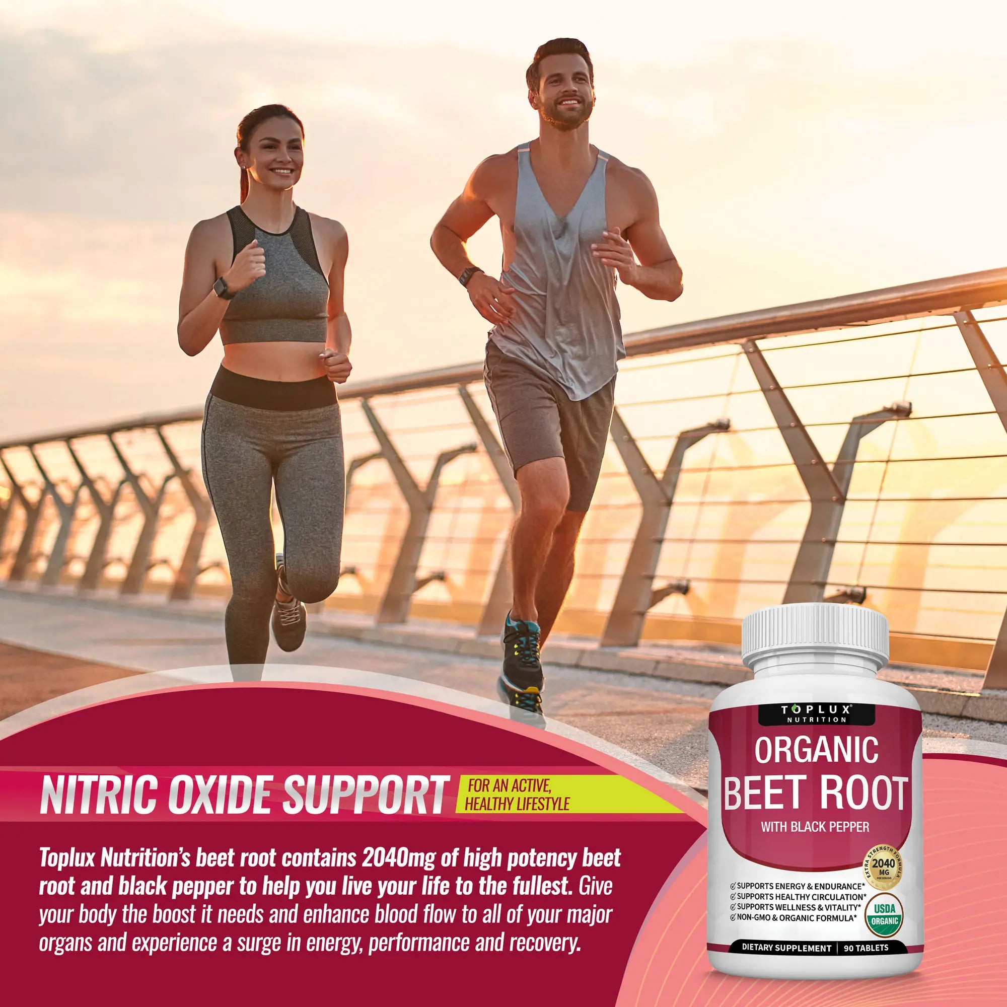 Toplux Organic Beet Root Tablets - Nitric Oxide Booster Beetroot Supplement 2040Mg